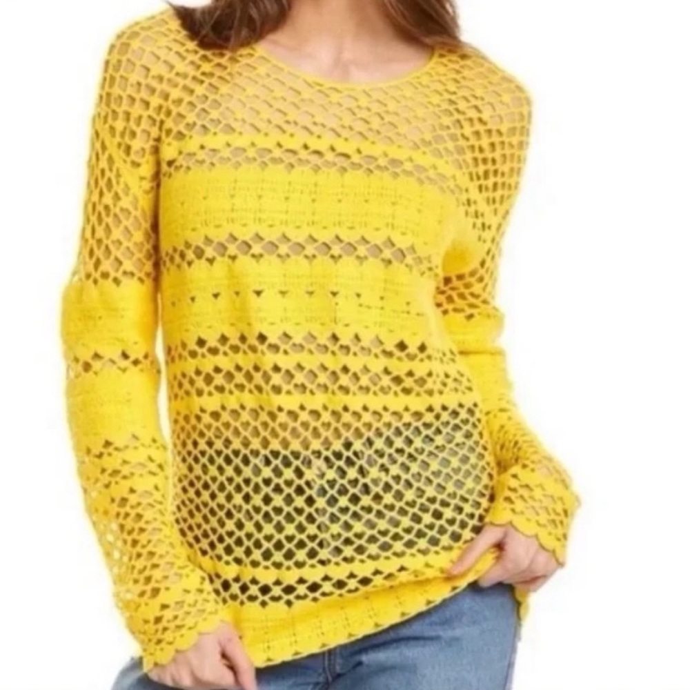 NWT Maje Yellow Crochet Long Sleeve Top